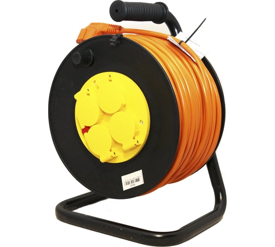 Изображение товара Удлинитель ООО "ГОСТ-ЭЛЕКТРО" 4x25 м с з/к с з/шт на пластиковой катушке и металлической стойке с авт. отключения IP44 ПВС 3x1,5 Меркурий У16-010 "МРК" 330278