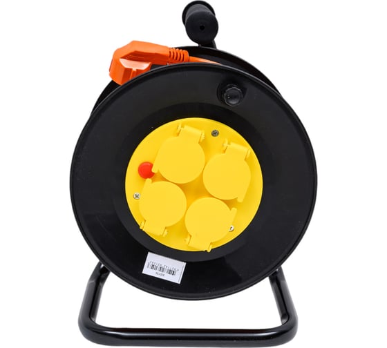 Изображение товара Удлинитель ООО "ГОСТ-ЭЛЕКТРО" 4x30 м с з/шт на пластиковой катушке и металлической стойке с авт. отключения IP44 ПВС 2x1,5 Меркурий У16-010 "МРК" 320135