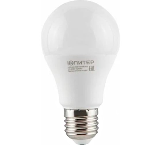 Изображение товара Светодиодная лампа ЮПИТЕР A60, СТАНДАРТ, 9 Вт, 170-240В, E27, 5000К ЛЮКС JP5160-50