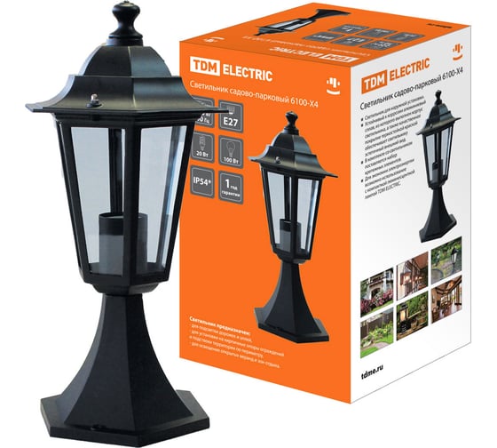 Изображение товара Светильник TDM ELECTRIC уличный напольный садово-парковый шестигранник, 100Вт, стойка, черный 6100-04 SQ0330-0009