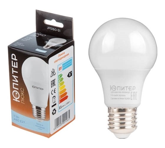 Изображение товара Лампа светодиодная ЮПИТЕР A60 СТАНДАРТ 11 Вт 170-240В E27 5000К ЛЮКС JP5160-51