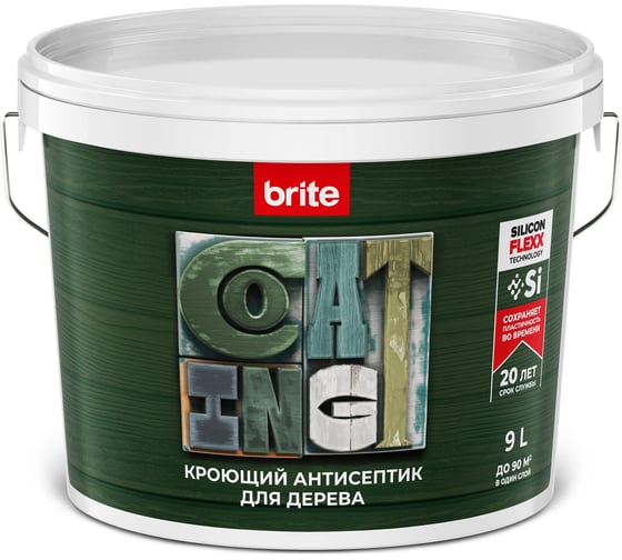 Изображение товара Антисептик BRITE FLEXX для дерева кроющий база А, ведро 9 О06322