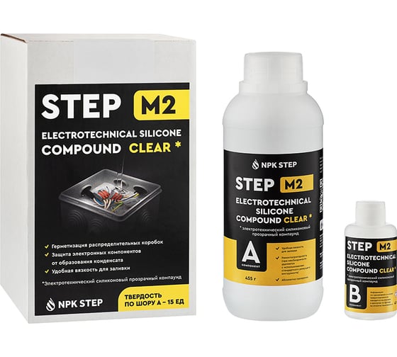 Изображение товара Компаунд силиконовый НПК СТЭП прозрачный для распределительных коробок STEP-M2, 0,5 л 00-00001676