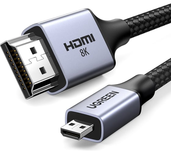 Изображение товара Кабель Ugreen HD164 (15517) Micro HDMI to HDMI 8K Cable. Длина: 2м. Цвет: серый космос 15517_