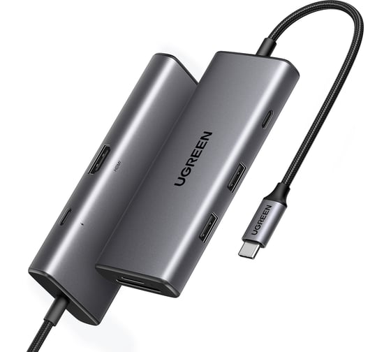 Изображение товара Адаптер Ugreen CM498 (15531) Revodok Pro 7-in-1 4K@30Hz HDMI&2*USB- A 3.2&USB-C 3.2&SD/TF&PD Adapter. Цвет: серый 15531_