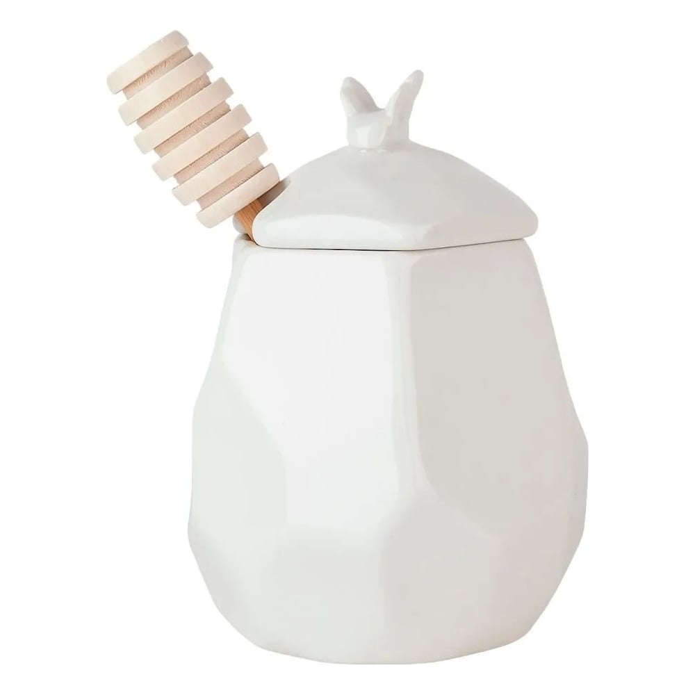 Изображение товара Медовница с ложкой Nouvelle Naturel 370 мл фарфор бамбук белая бежевый