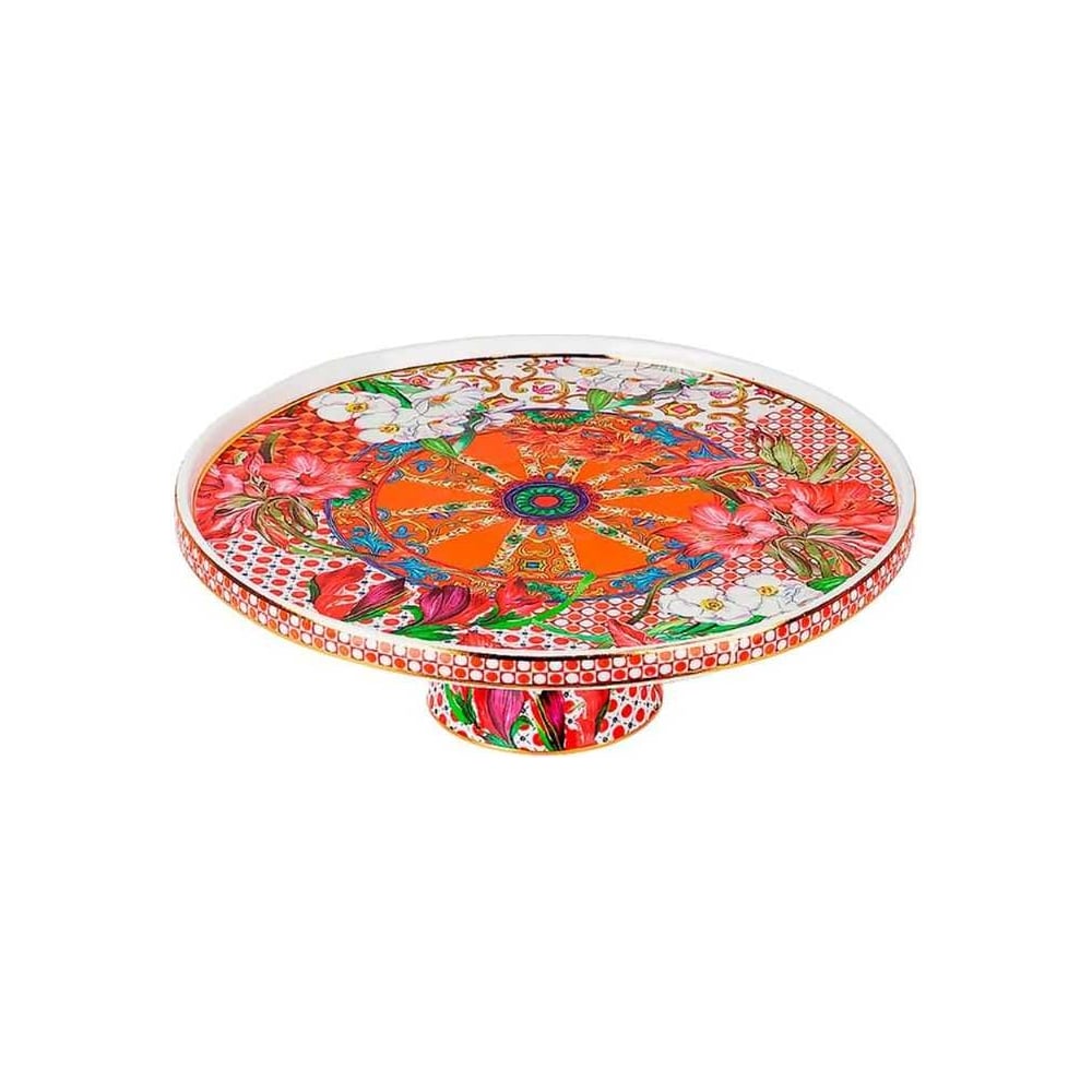 Изображение товара Тортовница на ножке Nouvelle Secret Garden 31 см фарфор красный дизайн цветы