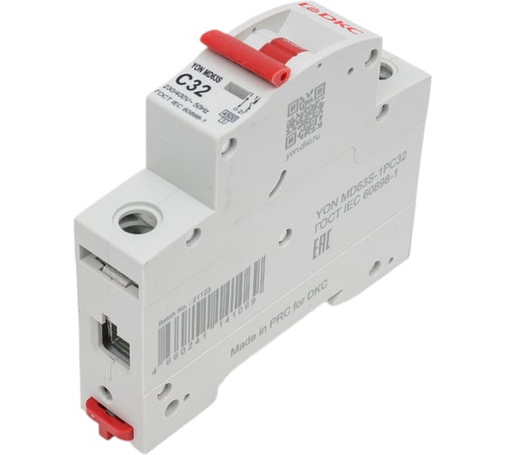 Изображение товара Автоматический выключатель модульный DKC YON max типа MD63S, 4,5кА, 1 полюс, хар ка C, 32А 1 шт MD63S 1PC32 MD63S-1PC32