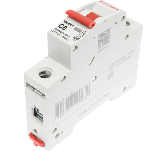 Изображение товара Автоматический выключатель модульный DKC YON max типа MD63S, 4,5кА, 1 полюс, хар ка C, 6А 1 шт MD63S 1PC6 MD63S-1PC6