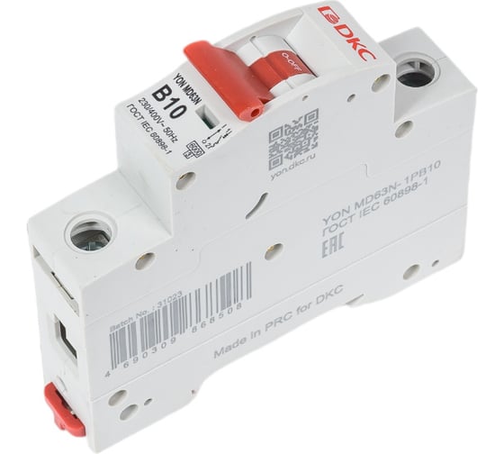 Изображение товара Автоматический выключатель модульный DKC YON max типа MD63N, 6кА, 1 полюс, хар ка B, 10А 1 шт MD63N 1PB10 MD63N-1PB10