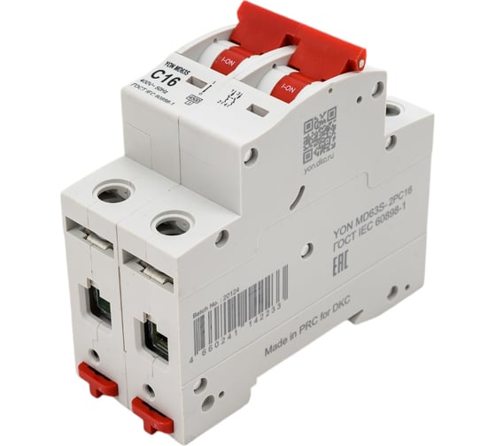 Изображение товара Автоматический выключатель модульный DKC YON max типа MD63S, 4,5кА, 2 полюса, хар ка C, 16А 1 шт MD63S 2PC16 MD63S-2PC16
