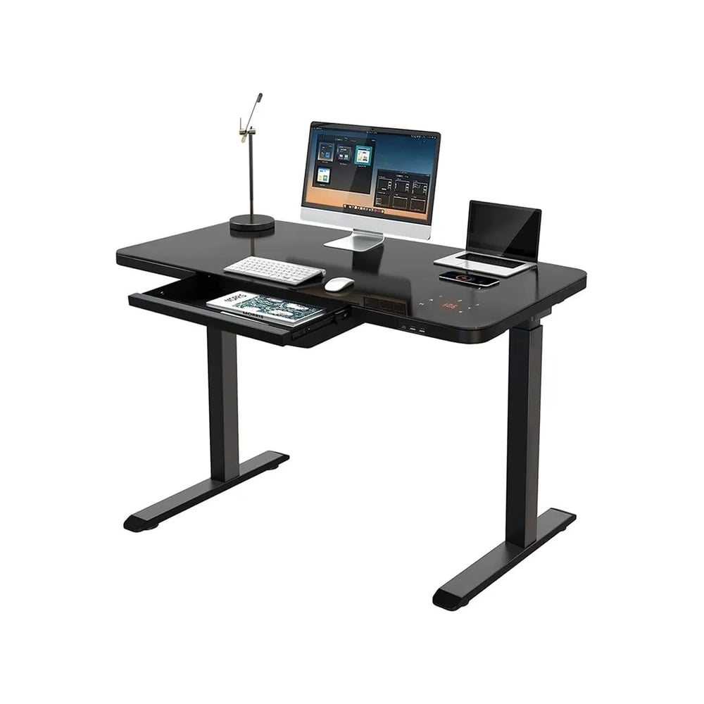 Изображение товара Геймерский стол LuxAlto E4A с электроприводом черный 120x60 см стекло стиль лофт