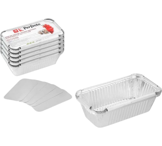 Изображение товара Форма для запекания PERFECTO LINEA с крышкой, алюминиевая, одноразовая, прямоугольная, 5 шт, 5 упаковок, 20.4x11.2x6.0 см, 45-521116К