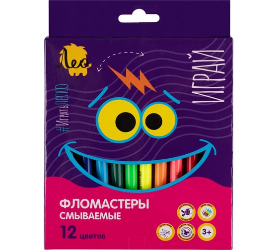 Изображение товара Фломастеры Лео 12 цветов смываемые Играй LPFP-12 674285
