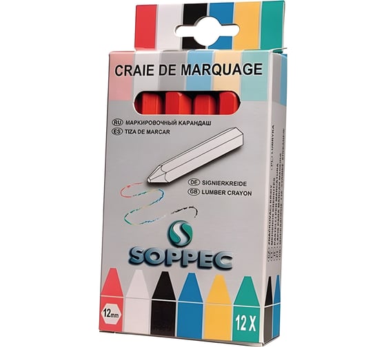 Изображение товара Промышленный универсальный красный мелок Soppec 12 шт. 421104