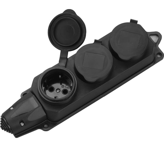 Изображение товара Розеточная колодка General Lighting Systems GSB-16-3-G-IP44 (16 А, 3 места, с/з, IP44, черная, каучук) 470028