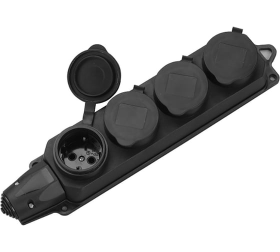 Изображение товара Розеточная колодка General Lighting Systems GSB-16-4-G-IP44 (16 А, 4 места, с/з, IP44, черная, каучук) 470029