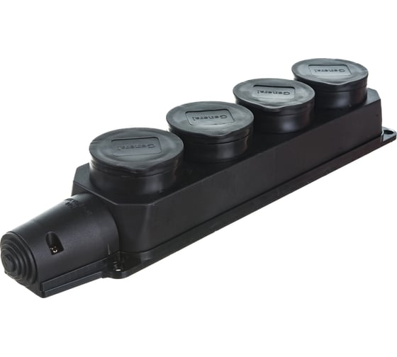 Изображение товара Розеточная колодка General Lighting Systems GSB-16-4-G-IP44 (16 А, 4 места, с/з, IP44, черная, каучук) 470029