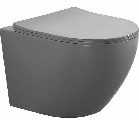 Изображение товара Унитаз подвесной безободковый AQUATEK ЕВРОПА 525х360х320 мм, тонкое сиденье с механизмом плавного закрывания, крепеж, матовый серый AQ1901-MG 00000136781