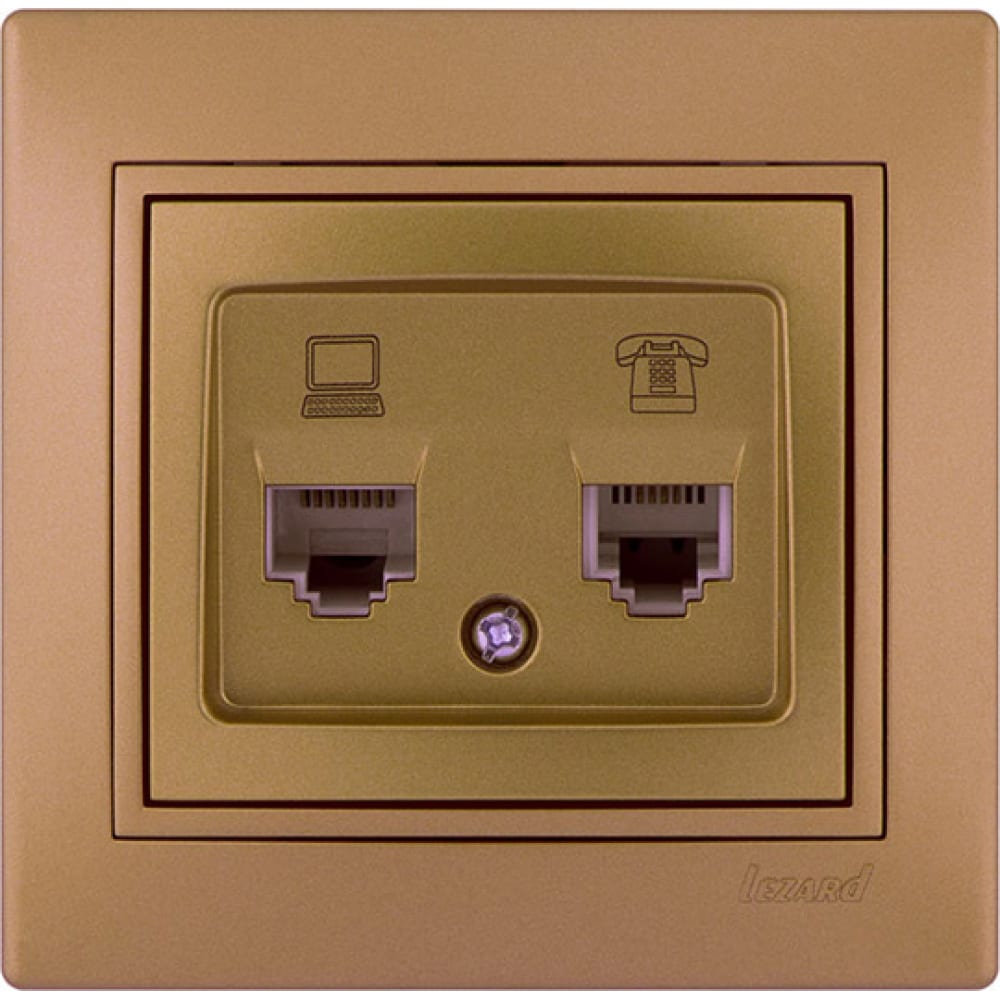 фото Розетка компьютер+телефон lezard mira золотистый металлик, со вставкой 701-1313-143