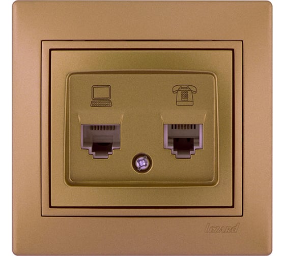 Изображение товара Розетка компьютер+телефон Lezard MIRA золотистый металлик, со вставкой 701-1313-143