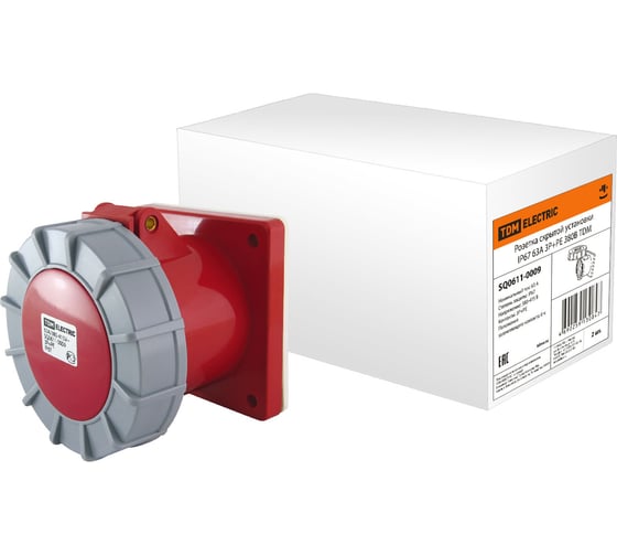 Изображение товара Розетка скрытой установки TDM ELECTRIC 380В, 63А, 3Р+РЕ, IP67 SQ0611-0009