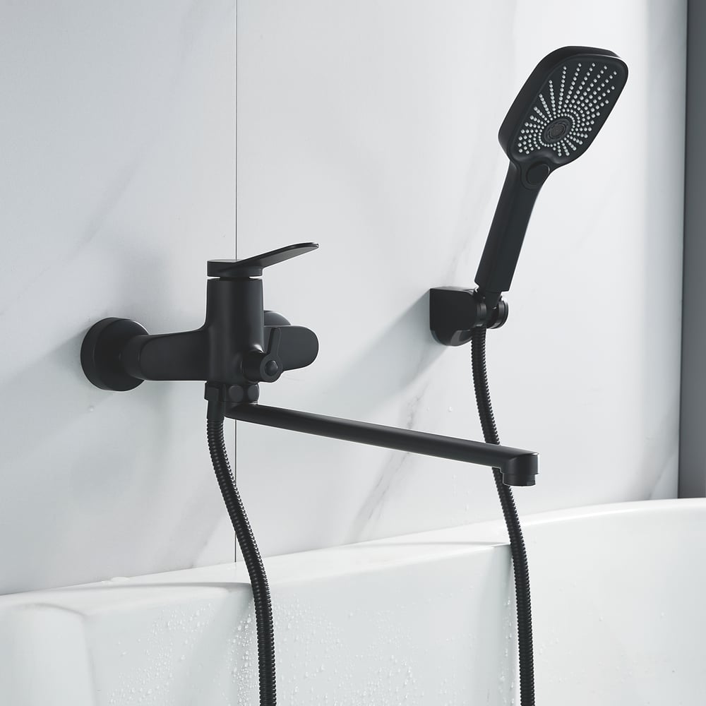 Изображение товара Смеситель для ванны Shevanik S6222H однорычажный настенный черный с душем