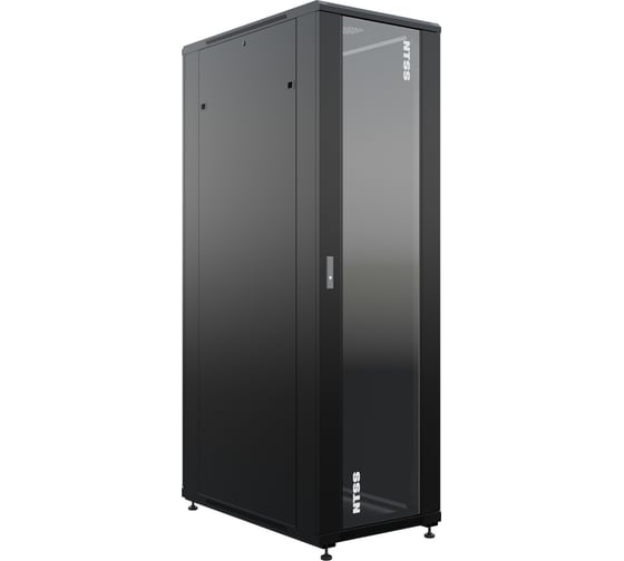 Изображение товара Шкаф напольный универсальный серверный NTSS R 42U 800x1000мм, 4 профиля 19, двери стекло и сплошная металл, боковые стенки съемные, регулируемые опоры, разобранный, черный RAL 9005 NTSS-R42U80100GS-BL