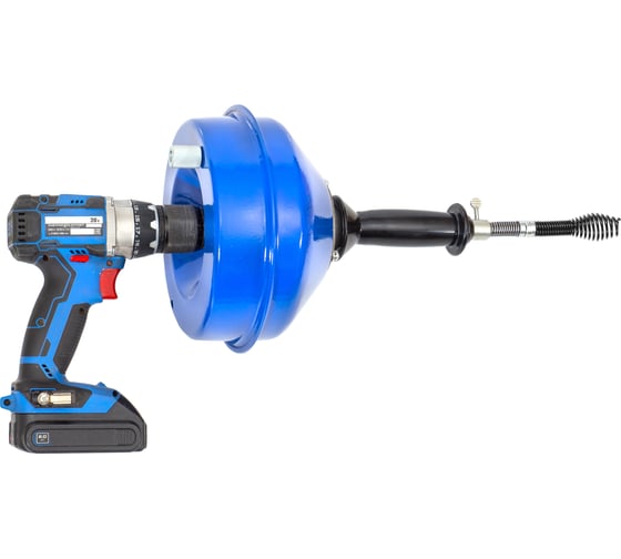 Изображение товара Вертушка для удаления засоров КРОКОЧИСТ в трубах до Ф 76 мм длиной до 12 метров, металлический барабан, с подключением для шуруповерта, спираль усилена стальным сердечником, с универсальной насадкой 50713-9-12