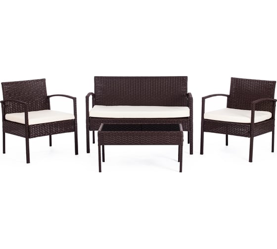 Изображение товара Лаундж сет (диван+2кресла+столик+подушки) Tetchair (mod. 210000) пластиковый ротанг, 106x60x71см/59x60x71см/75x41x38см, коричневый, ткань: DB-02 бежевый 11941