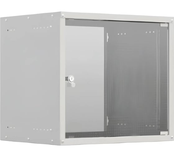 Изображение товара Шкаф настенный телекоммуникационный NTSS LIME 9U 550x450x500мм, 2 профиля 19, дверь стеклянная, боковые стенки несъемные, разобранный, серый RAL 7035 NTSS-WL9U5545GS