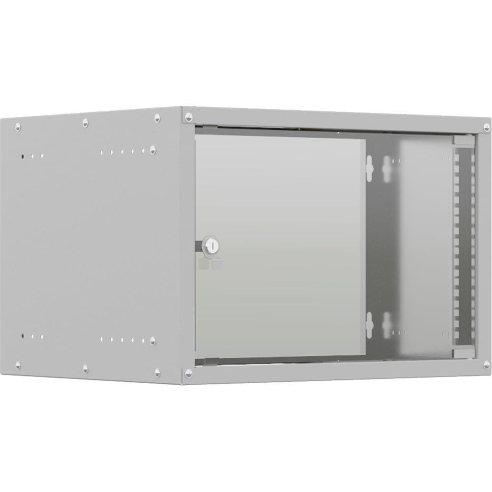 Настенный телекоммуникационный шкаф NTSS LIME 6U 550x450x370мм, 2 профиля 19, дверь стеклянная, боковые стенки несъемные, разобранный, серый  NTSS-WL6U5545GS