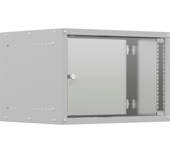 Изображение товара Шкаф настенный телекоммуникационный NTSS LIME 6U 550x350x370мм, 2 профиля 19, дверь стеклянная, боковые стенки несъемные, разобранный, серый RAL 7035 NTSS-WL6U5535GS