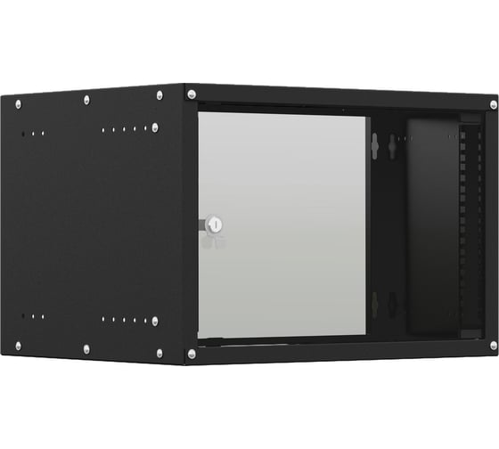 Изображение товара Шкаф настенный телекоммуникационный NTSS LIME 6U 550x350x370мм, 2 профиля 19, дверь стеклянная, боковые стенки несъемные, разобранный, черный RAL 9005 NTSS-WL6U5535GS-BL