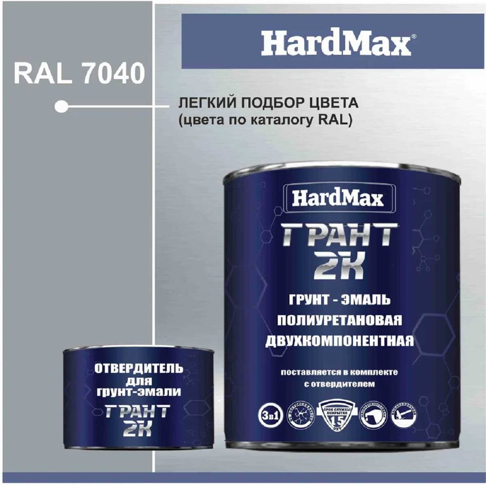 Изображение товара Грунт-эмаль HardMax ГРАНТ 2К RAL 7046 Теле-серый, полиуретановая 2,19 кг