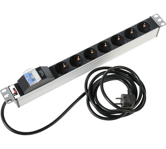 Изображение товара Блок розеток REM Rem-16 16А, 7 Schuko, алюминий, 19, шнур 3м R-16-7S-A-440-3