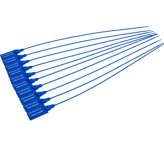 Изображение товара Пломба ООО Комус пластиковая, номерная, одноразовая, 330 мм, синие, 50 штук/упаковка 196377