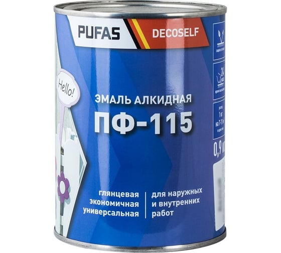 Изображение товара Эмаль Pufas ПФ-115 сиреневая Decoself 0,9кг=0,67л тов-206029