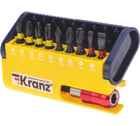 Изображение товара Набор бит с магнитным держателем, пластиковый кейс, 10 предметов KRANZ KR-92-0466