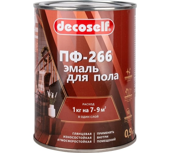 Изображение товара Эмаль для пола Pufas ПФ-266 золотисто-коричневая Decoself 0,9кг тов-206744