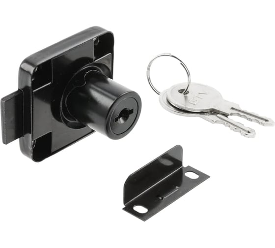 Изображение товара Замок мебельный №138 с планкой, простой (металлический) ключ GTV черный ZZ-KM-138-01-S20