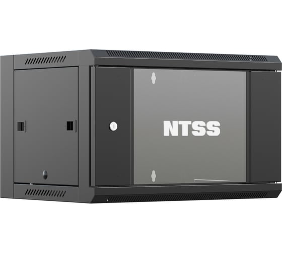 Изображение товара Шкаф настенный телекоммуникационный NTSS W 12U 600x600x635мм, 2 профиля 19, дверь стеклянная, боковые стенки съемные, задняя стенка, разобранный, черный RAL 9005 NTSS-W12U6060GS-BL