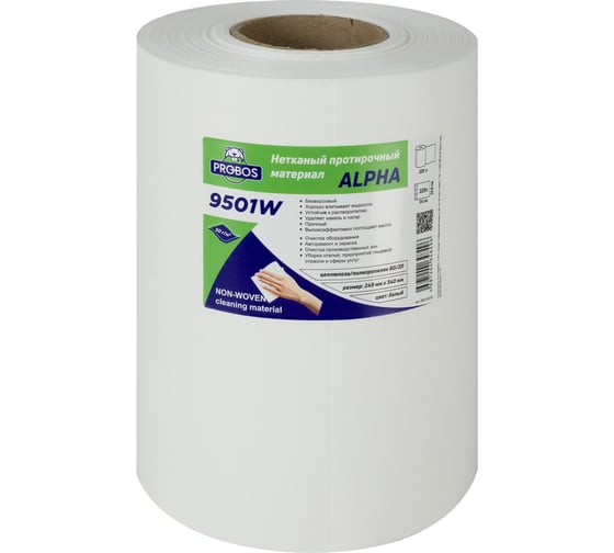 Изображение товара Нетканый протирочный материал PROBOS ALPHA 9501W, 50 г/м2, белый, 220 л/рулон 9501W220