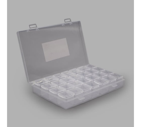 Изображение товара Контейнер для бисера Органайзер для мелочей Hobby&pro с 28 баночками, 17,5х10,5х2,6 см 7734272