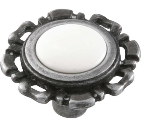 Изображение товара Мебельная ручка-кнопка Левша FB-033 000 старое олово/белый TS У8-0169