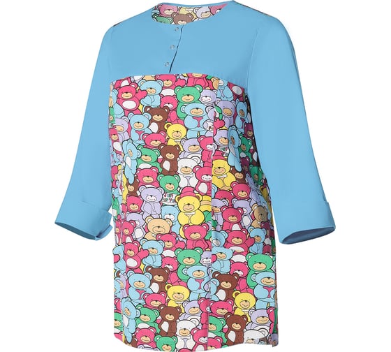 Изображение товара Женская блуза СОЮЗСПЕЦОДЕЖДА ЛИНДРЕД Lindred ОРИОН Лайт голубая,принт мишки, рукав 3/4, р.52-54 2000000235646