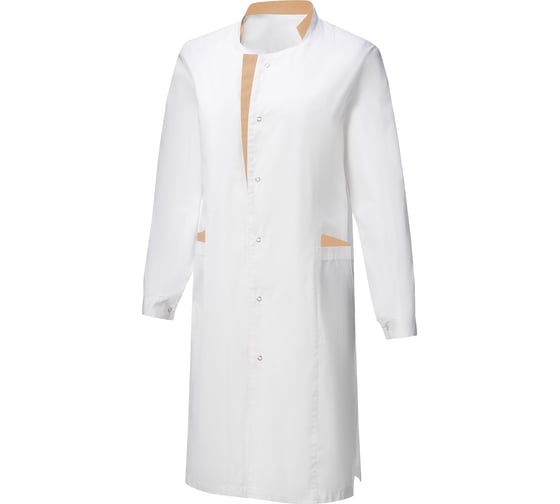 Изображение товара Халат СОЮЗСПЕЦОДЕЖДА ЛИНДРЕД ЭВЕЛИН длинный рукав, белый/персик, размер 48-50, рост 170-176 2000000284385