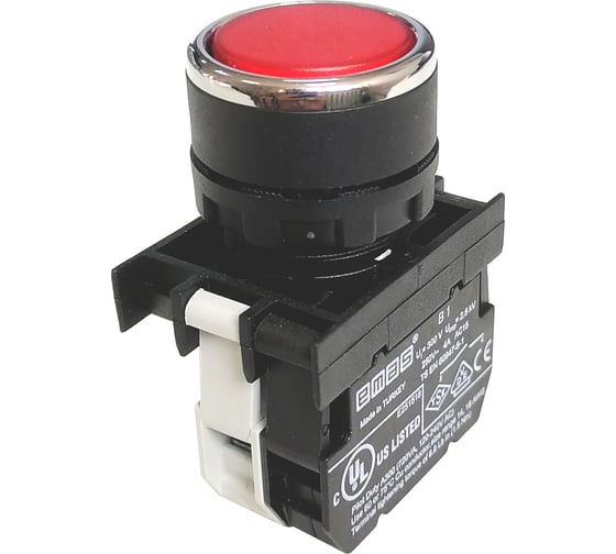 Изображение товара Нажимная круглая кнопка Emas красная, 250В AC, 4А, красный светодиод, 12-30В AC/DC, B160DK