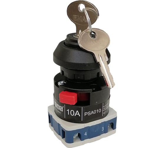 Изображение товара Двухпозиционный переключатель Emas 0-1, 4 полюса, 10А, с ключом PSA010AK431AQ