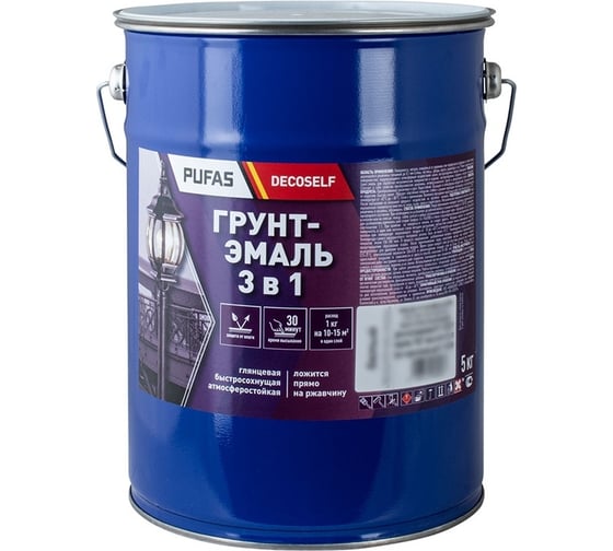 Изображение товара Грунт-эмаль Pufas 3 в 1 голубая мат. Decoself 5кг тов-212128